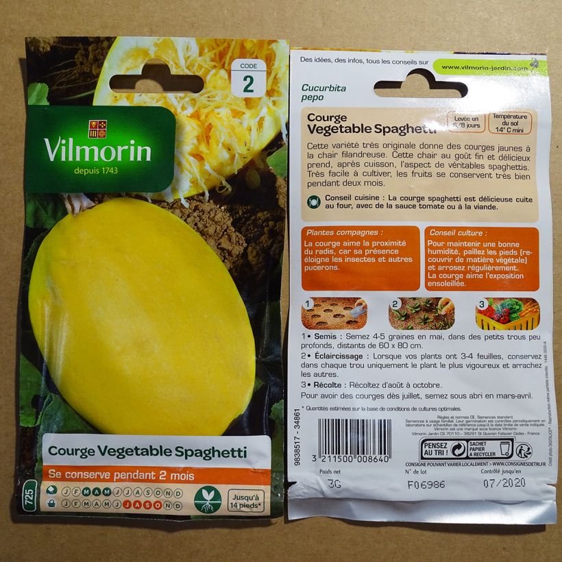 Voorbeeld van een exemplaar van Spaghettipompoen Vegetable Spaghetti - Vilmorin het zakje met 15 zaden (3g) zoals geleverd