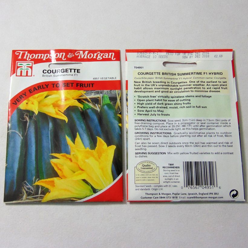 Voorbeeld van een exemplaar van Courgette British Summertime F1 het zakje met 10 zaden zoals geleverd