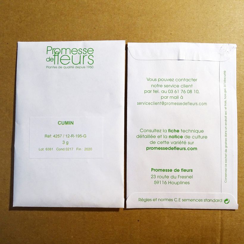 Voorbeeld van een exemplaar van Komijn - Cuminum cyminum het zakje met 750 zaden (3g) zoals geleverd