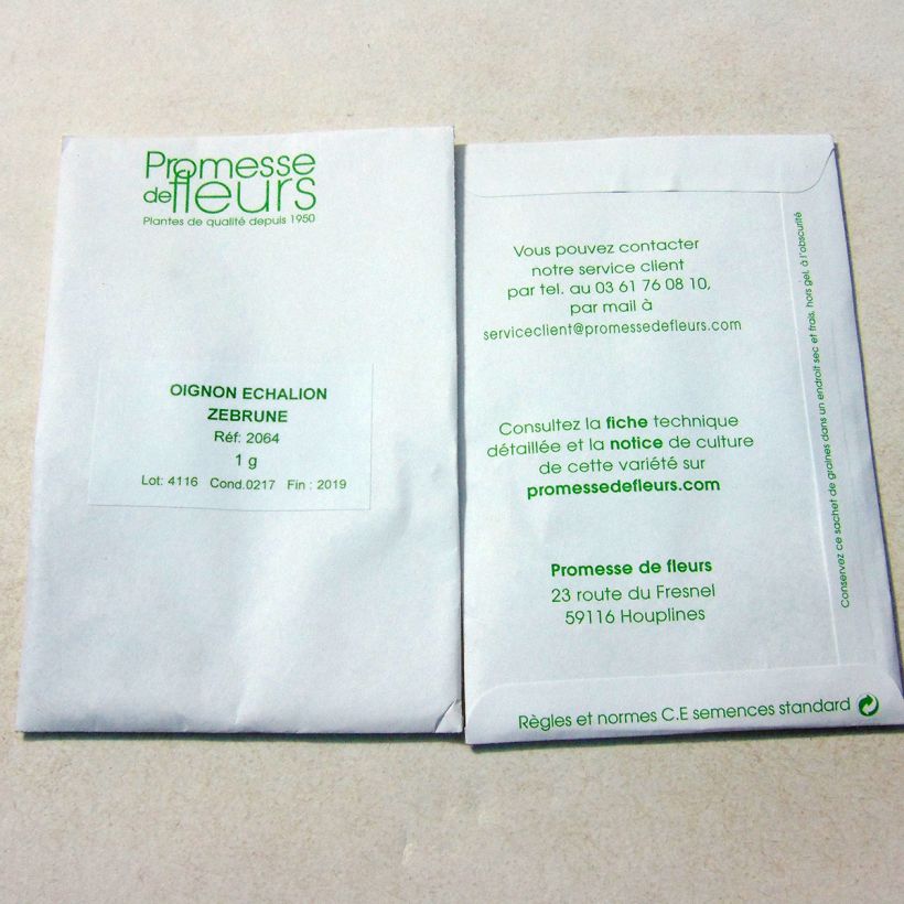 Voorbeeld van een exemplaar van Banaansjalot Zebrune het zakje met 250 zaden (1g) zoals geleverd