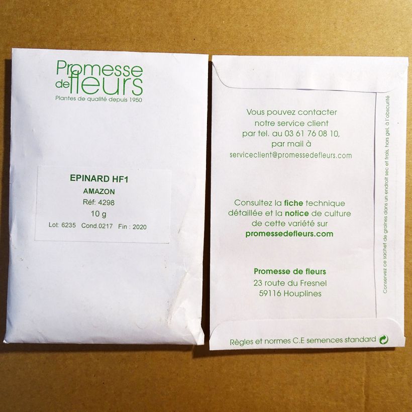 Voorbeeld van een exemplaar van Spinazie Amazon F1 - Spinachia oleracea het zakje met 700 zaden (10g) zoals geleverd