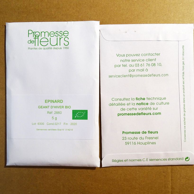 Voorbeeld van een exemplaar van Spinazie Winterreuzen BIO het zakje met 500 zaden (8g) zoals geleverd