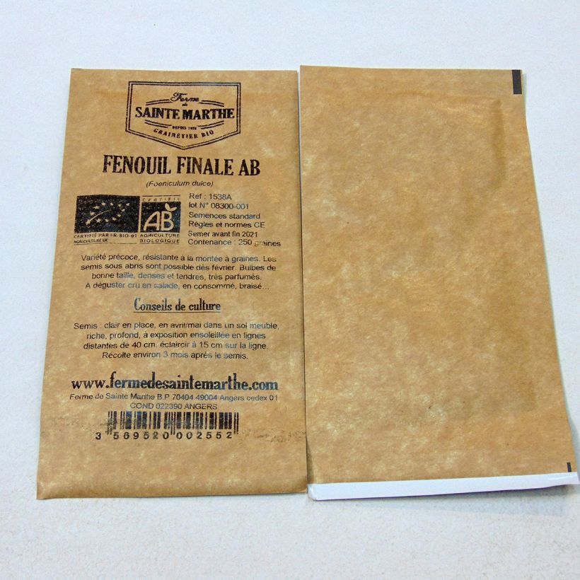 Voorbeeld van een exemplaar van Knolvenkel Finale BIO - Ferme de Sainte Marthe het zakje met 250 zaden (1g) zoals geleverd