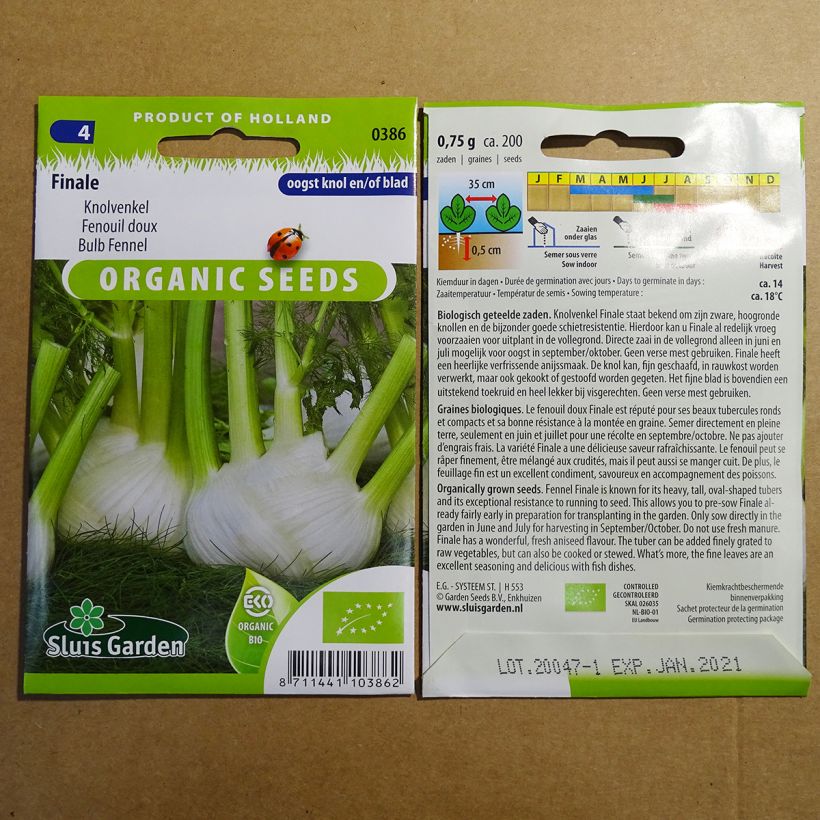 Voorbeeld van een exemplaar van Knolvenkel Finale BIO het zakje met 250 zaden (1g) zoals geleverd