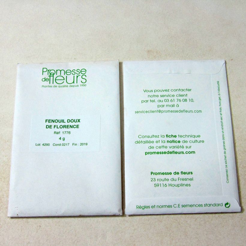 Voorbeeld van een exemplaar van Knolvenkel Florence het zakje met 700 zaden (4g) zoals geleverd