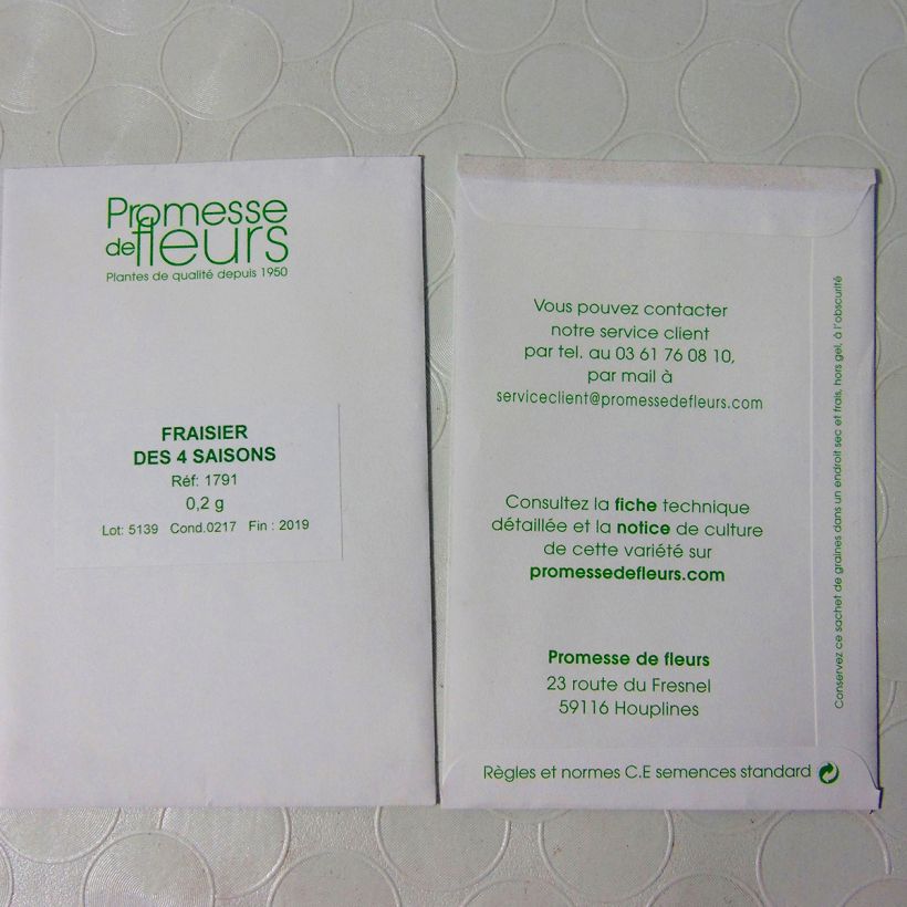Voorbeeld van een exemplaar van Bosaardbei Quatre Saisons - Fragaria vesca het zakje met 600 zaden (0,2g) zoals geleverd