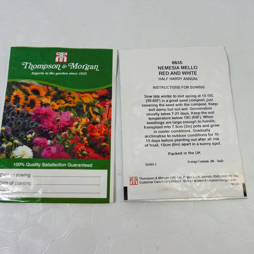 Voorbeeld van een exemplaar van Nemesia Mello Red & White (zaad) - Elfenspiegel het zakje met 850 zaden (0,2g) zoals geleverd