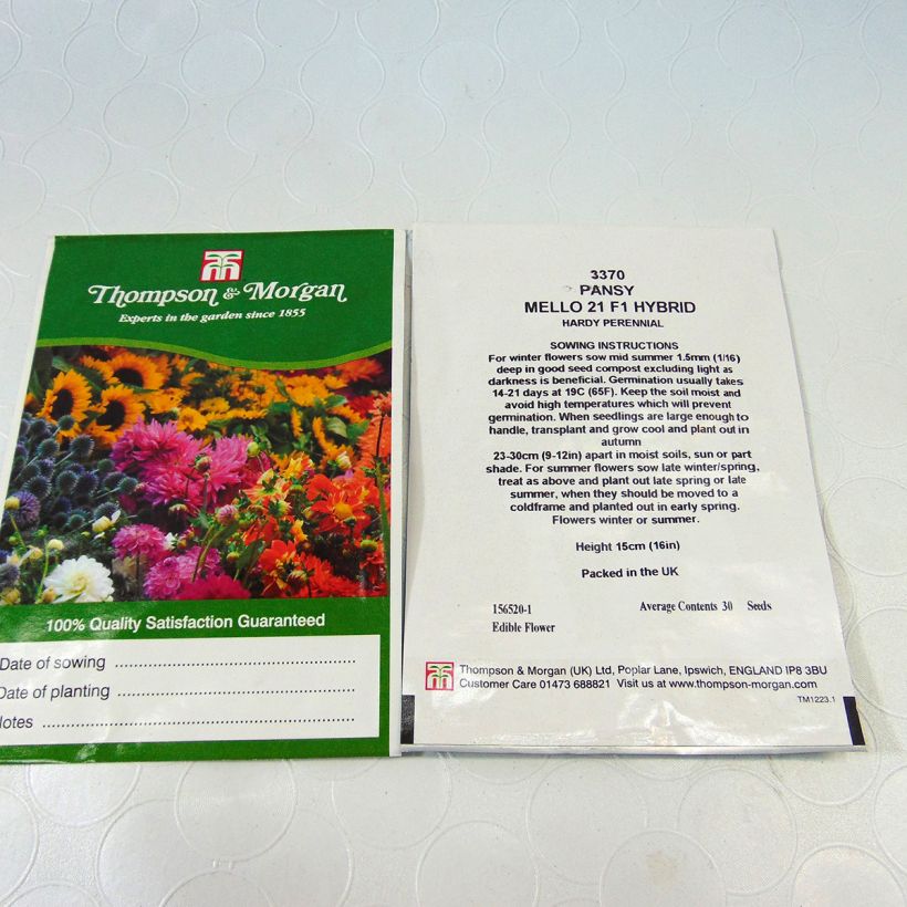 Voorbeeld van een exemplaar van Viola wittrockiana Mello 21 F1 (zaad) - Grootbloemige viool het zakje met 30 zaden zoals geleverd