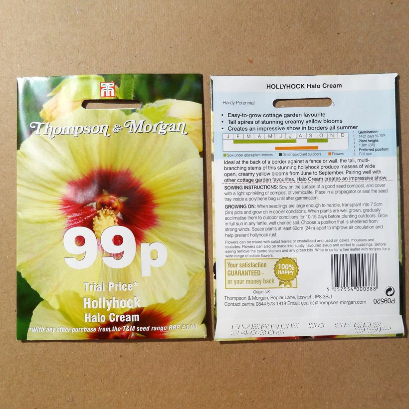 Voorbeeld van een exemplaar van Alcea rosea Halo Cream (zaad) - Stokroos het zakje met 25 zaden zoals geleverd