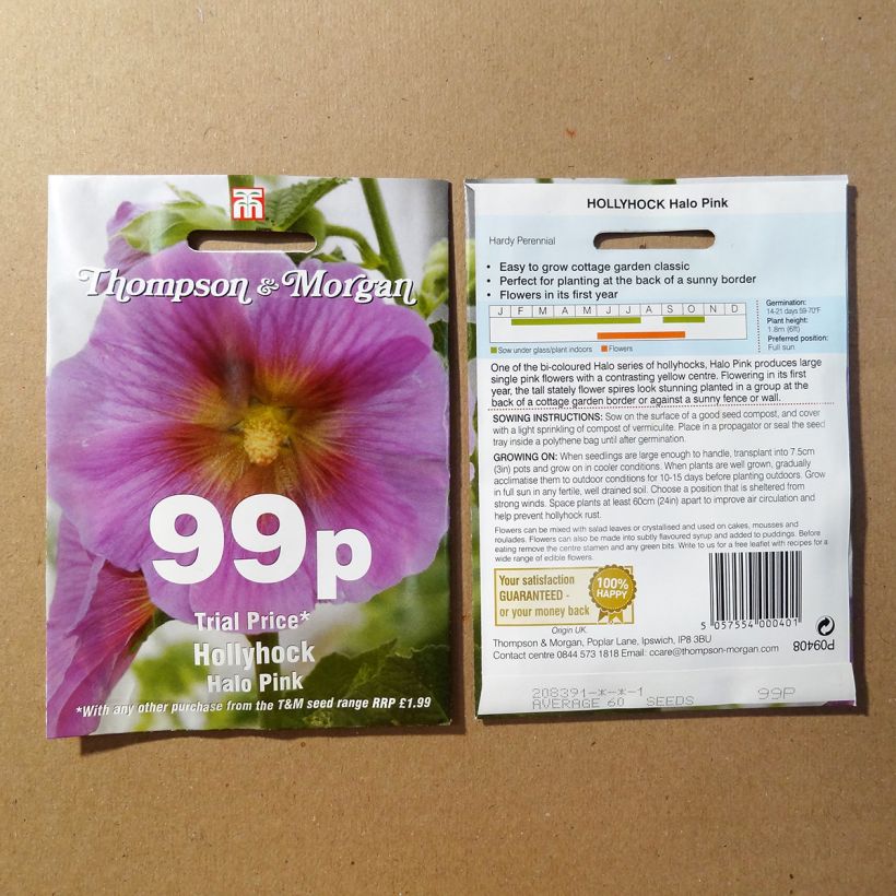 Voorbeeld van een exemplaar van Alcea rosea Halo Pink (zaad) - Stokroos het zakje met 25 zaden zoals geleverd