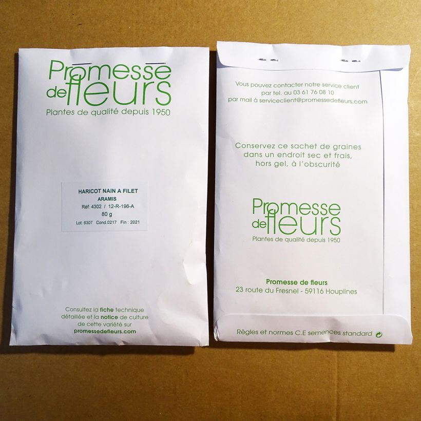 Voorbeeld van een exemplaar van Stamslaboon Aramis (draadloos) het zakje zaden van 80 gram zoals geleverd