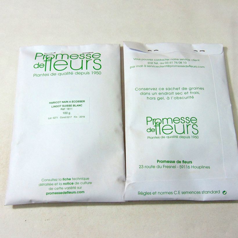Voorbeeld van een exemplaar van Zwitserse witte Lingot-boon het zakje met 100 zaden (100g) zoals geleverd