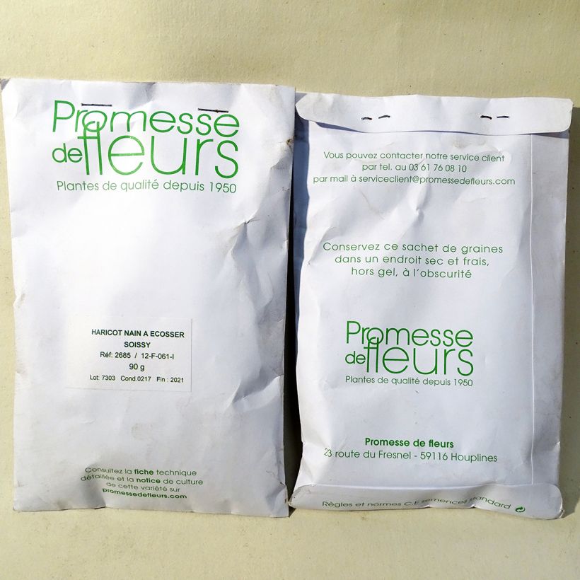 Voorbeeld van een exemplaar van Dopboon Soissy het zakje met 250 zaden (90g) zoals geleverd