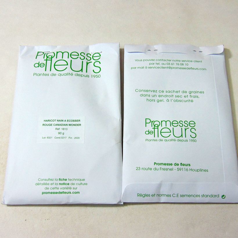Voorbeeld van een exemplaar van Stamdroogboon Canadian Wonder (jonge planten in perspotjes) het zakje met 150 zaden (90g) zoals geleverd