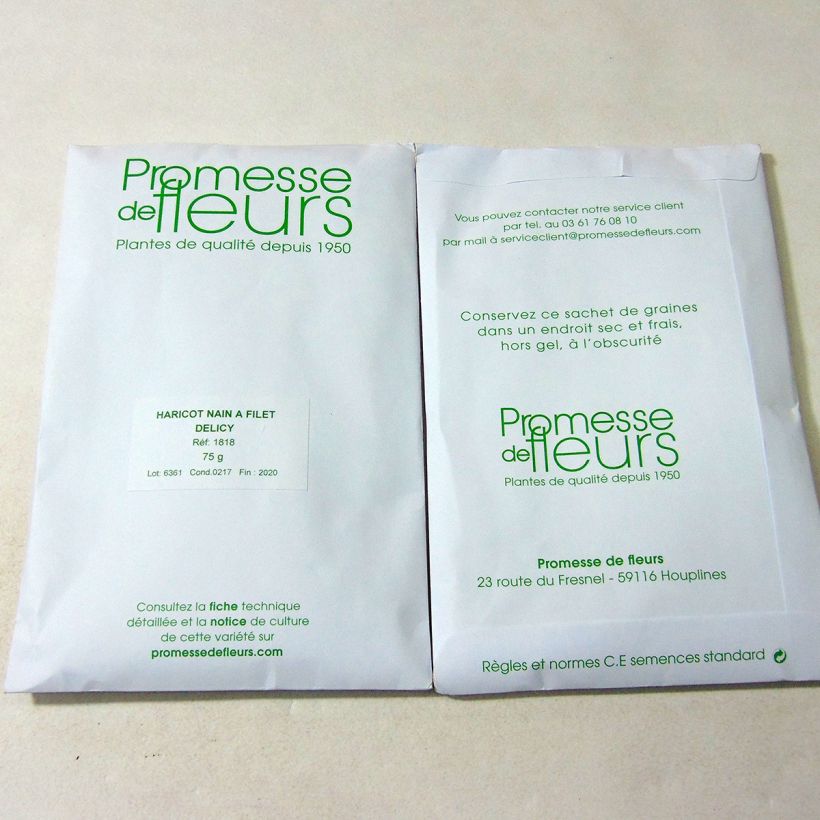 Voorbeeld van een exemplaar van Stamslaboon Delicy het zakje met 150 zaden (75g) zoals geleverd