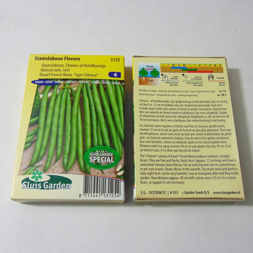 Voorbeeld van een exemplaar van Stamslaboon Baccara het zakje zaden van 65 gram zoals geleverd