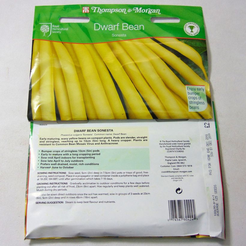 Voorbeeld van een exemplaar van Stamslaboon Sonesta het zakje met 125 zaden zoals geleverd