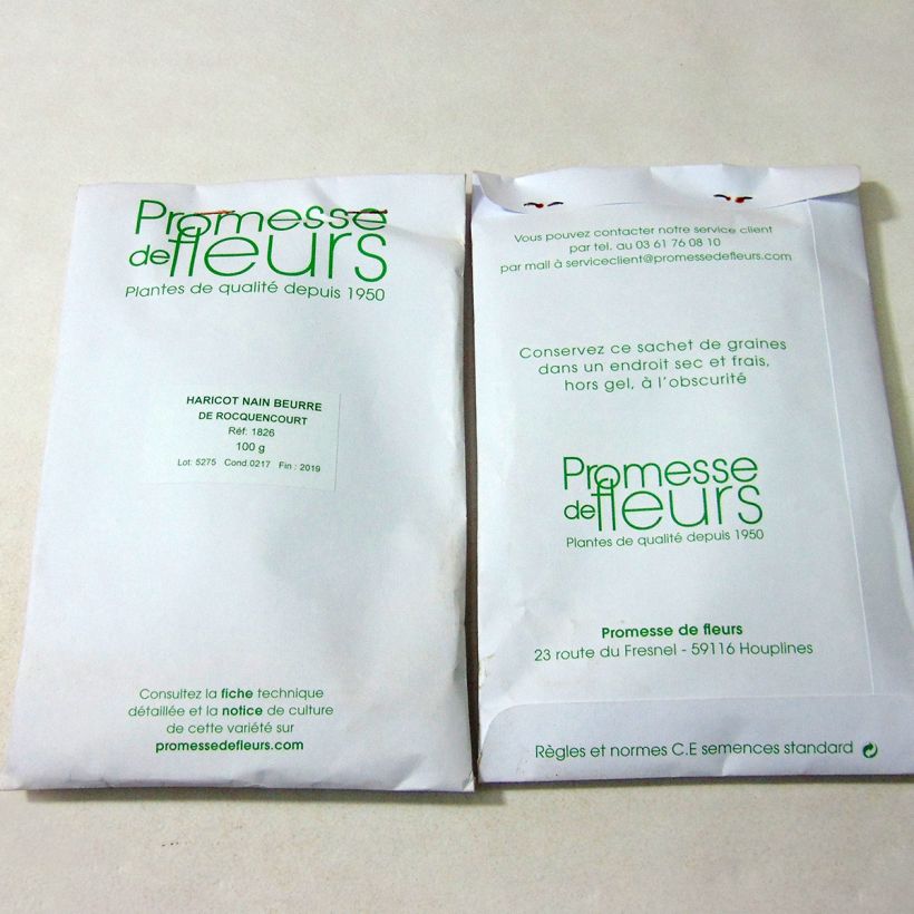 Voorbeeld van een exemplaar van Stamboterboon Boter van Rocquencourt het zakje met 250 zaden (100g) zoals geleverd