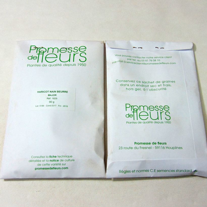 Voorbeeld van een exemplaar van Stamslaboon Major het zakje met 250 zaden (90g) zoals geleverd