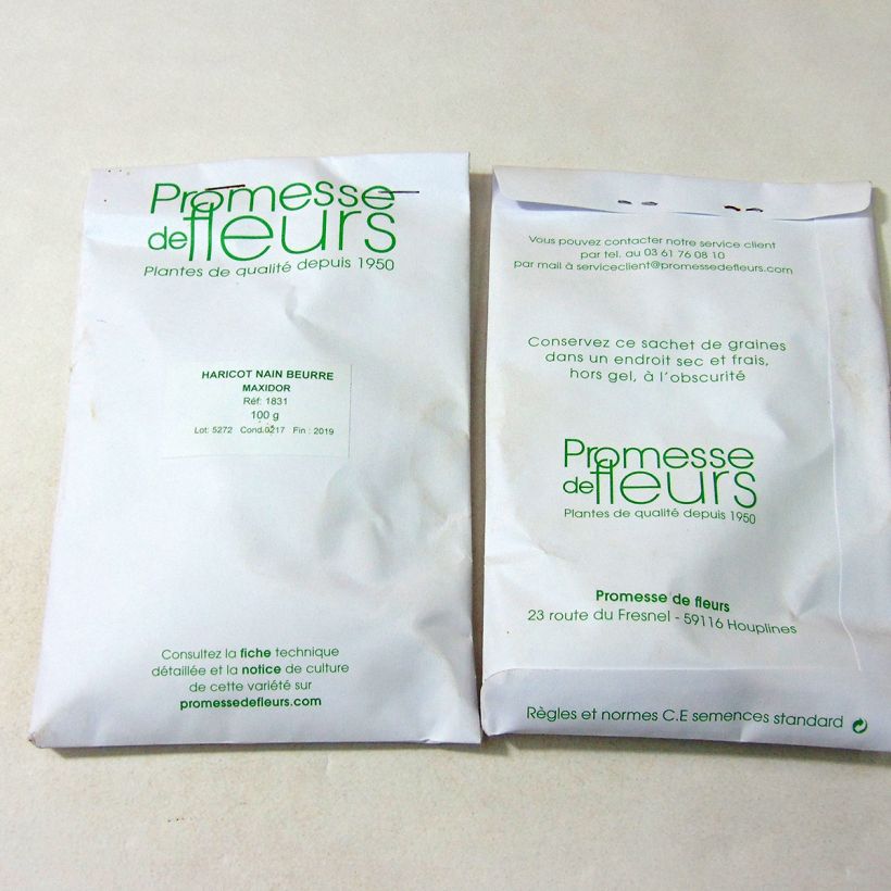 Voorbeeld van een exemplaar van Stamslaboon Maxidor het zakje met 350 zaden (100g) zoals geleverd