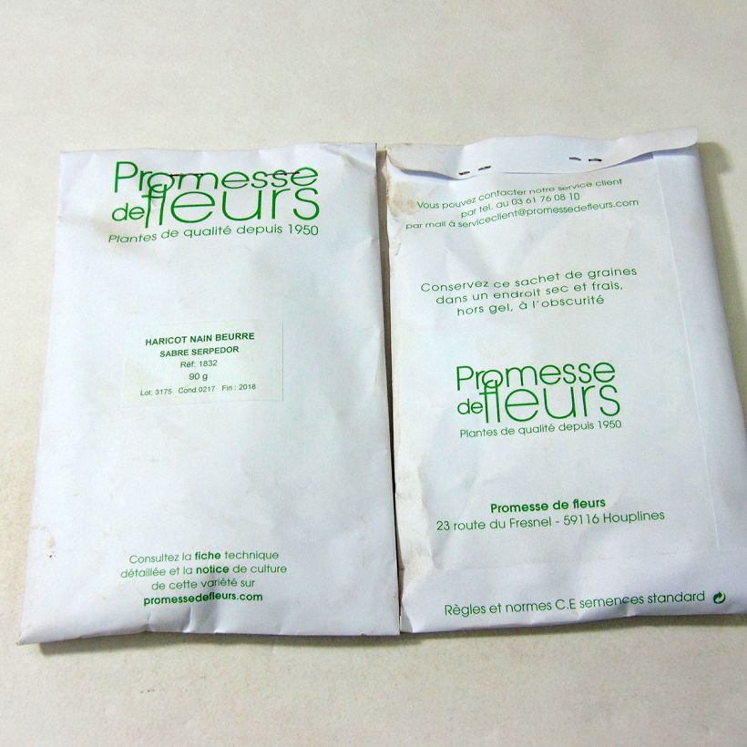 Voorbeeld van een exemplaar van Dwergboterboon Serpedor het zakje met 250 zaden (90g) zoals geleverd