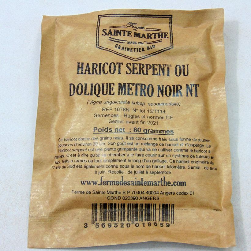 Voorbeeld van een exemplaar van Kousenband Metro Noir - Ferme de Sainte Marthe het zakje met 160 zaden (80g) zoals geleverd