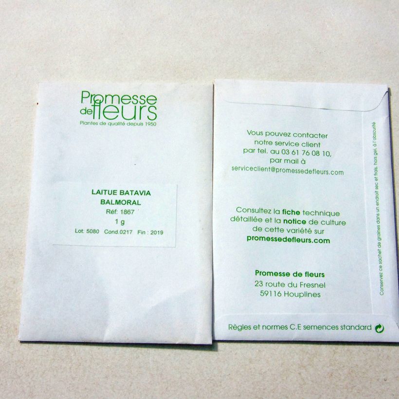 Voorbeeld van een exemplaar van Bataviasla Balmoral het zakje zaden van 1 gram zoals geleverd