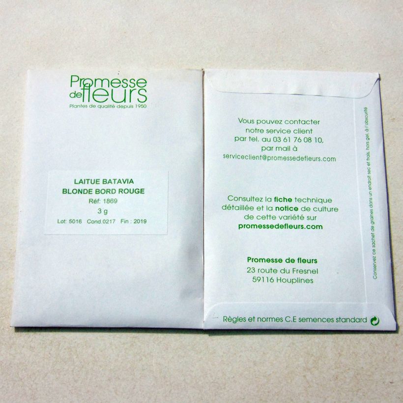 Voorbeeld van een exemplaar van Bataviasla Blonde met rode rand het zakje met 2500 zaden (3g) zoals geleverd