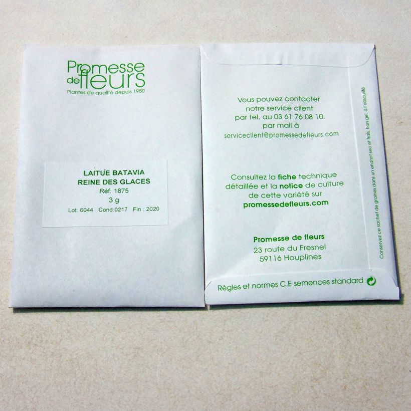Voorbeeld van een exemplaar van Bataviasla Reine des Glaces (IJskoningin) het zakje met 2500 zaden (3g) zoals geleverd