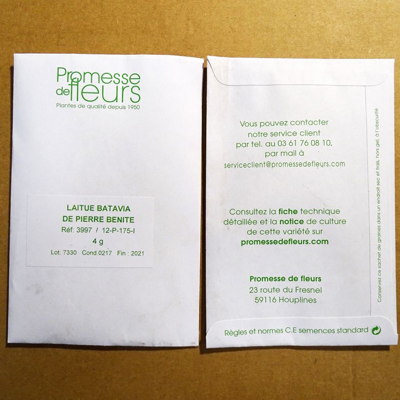 Voorbeeld van een exemplaar van Bataviasla Pierre Bénite het zakje met 2500 zaden (3g) zoals geleverd