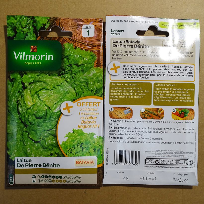 Voorbeeld van een exemplaar van Bataviasla De Pierre Bénite - Vilmorin het zakje met 3200 zaden (4g) zoals geleverd