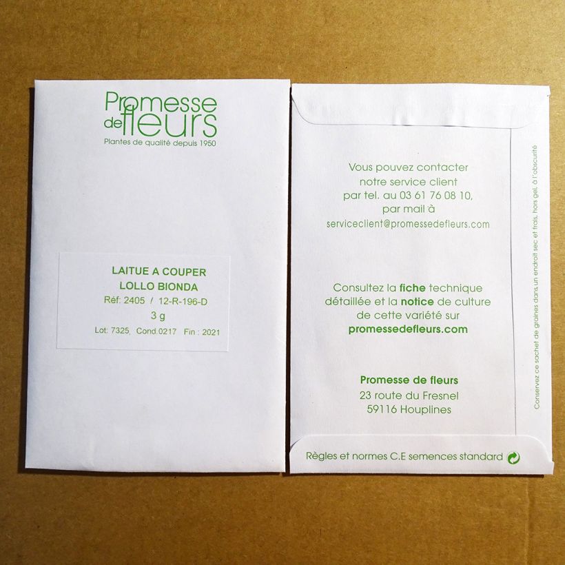 Voorbeeld van een exemplaar van Krulsla Lollo Bionda het zakje met 2500 zaden (3g) zoals geleverd