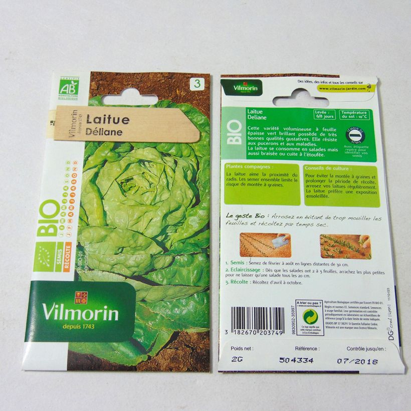 Voorbeeld van een exemplaar van Kropsla Deliane BIO - Vilmorin het zakje met 1600 zaden (2g) zoals geleverd