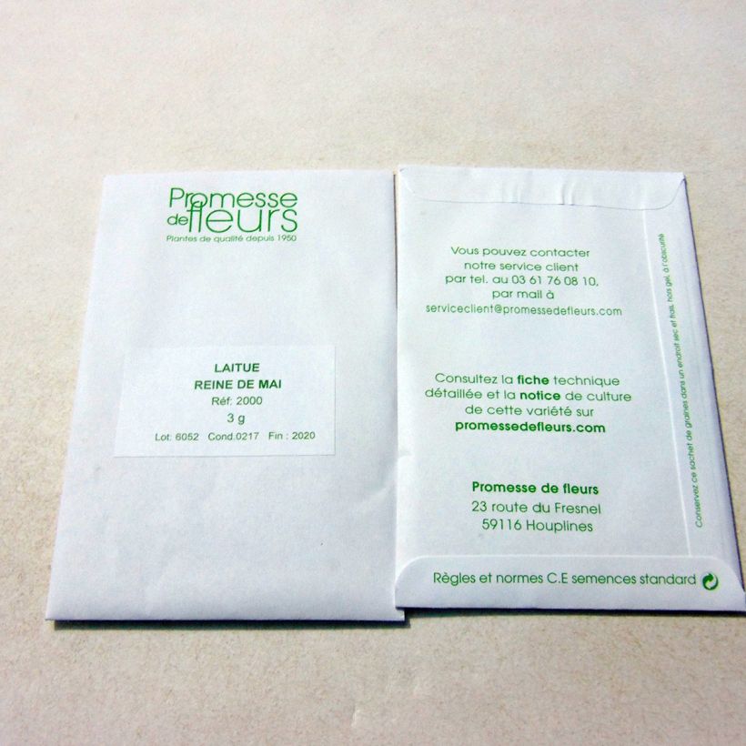 Voorbeeld van een exemplaar van Kropsla Reine de Mai (Meikoningin) het zakje met 2500 zaden (3g) zoals geleverd