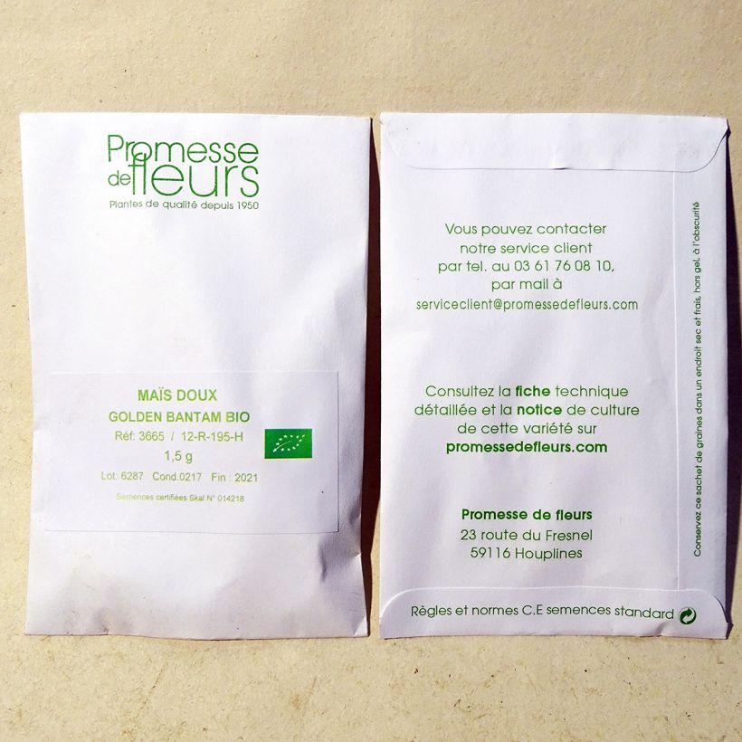 Voorbeeld van een exemplaar van Suikermais Golden Bantam BIO het zakje met 20 ? 30 zaden (5g) zoals geleverd