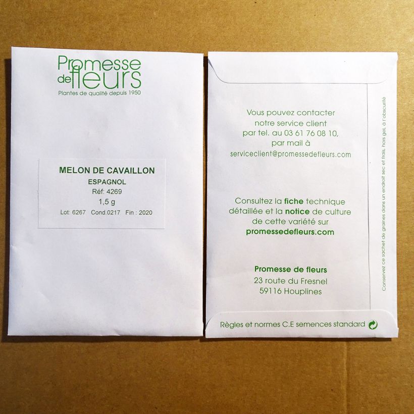 Voorbeeld van een exemplaar van Cantaloupe-meloen Cavaillon Espagnol het zakje zaden van 1,5 gram zoals geleverd
