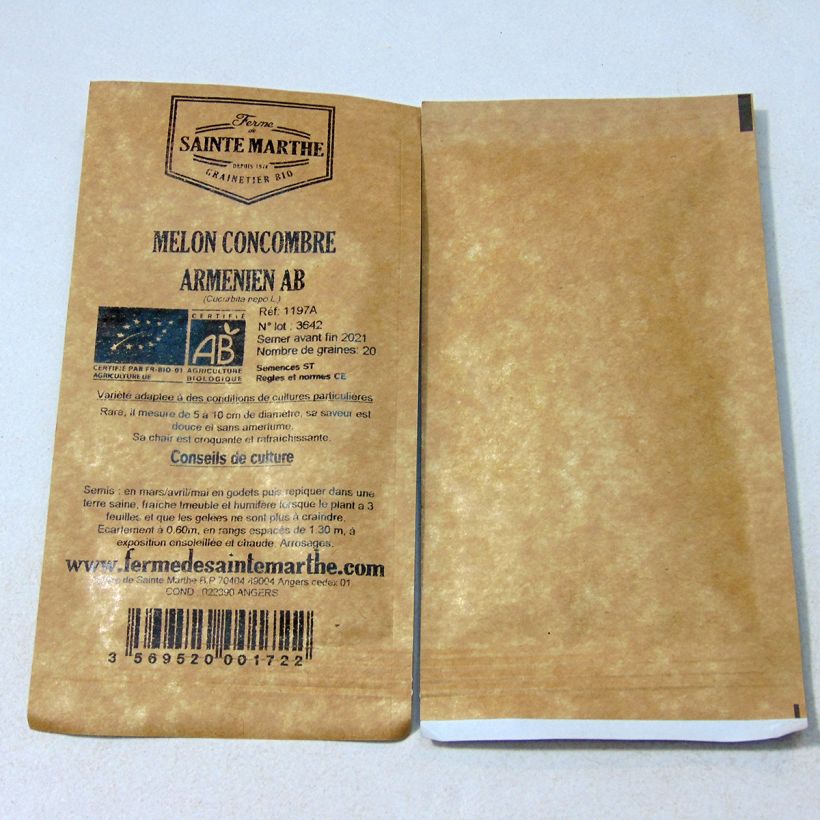 Voorbeeld van een exemplaar van Armeense komkommer BIO - Ferme de Sainte Marthe het zakje met 20 zaden zoals geleverd