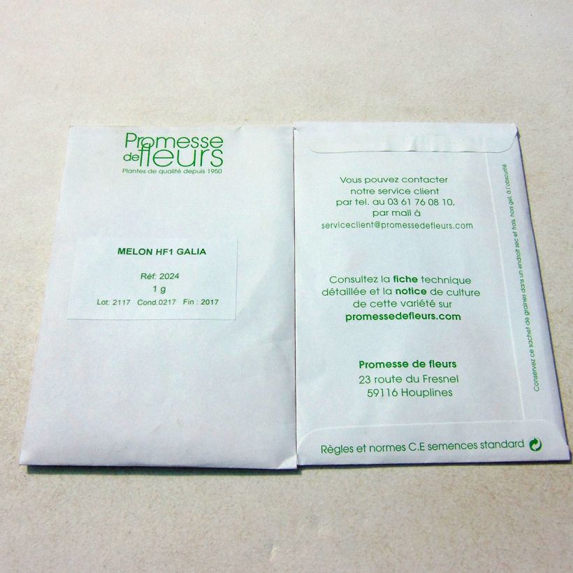 Voorbeeld van een exemplaar van Galia-meloen Galia F1 het zakje met 20 ? 30 zaden (1g) zoals geleverd