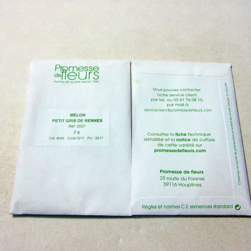 Voorbeeld van een exemplaar van Meloen Petit Gris de Rennes het zakje met 60 zaden (1g) zoals geleverd