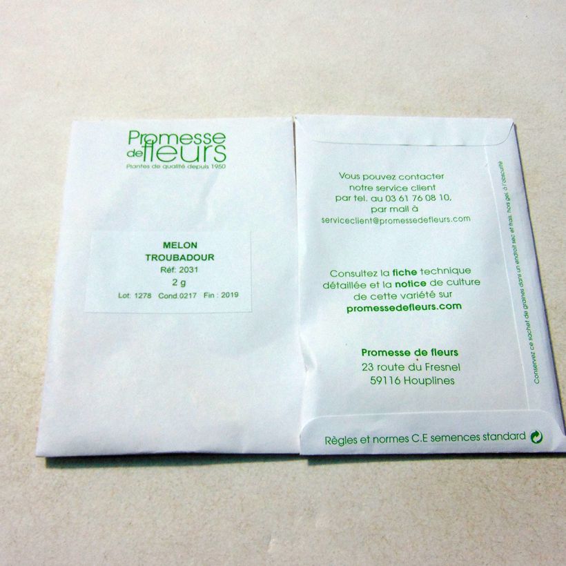 Voorbeeld van een exemplaar van Meloen Troubadour het zakje met 45 ? 70 zaden (2g) zoals geleverd