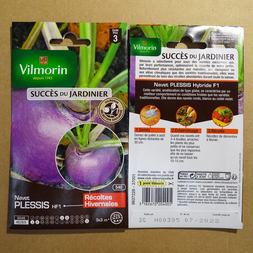 Voorbeeld van een exemplaar van Knolraap Plessis F1 - Vilmorin het zakje met 800 zaden (2g) zoals geleverd