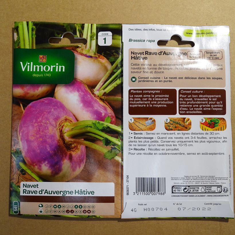 Voorbeeld van een exemplaar van Knolraap Vroege van Auvergne - Vilmorin het zakje met 1600 zaden (4g) zoals geleverd