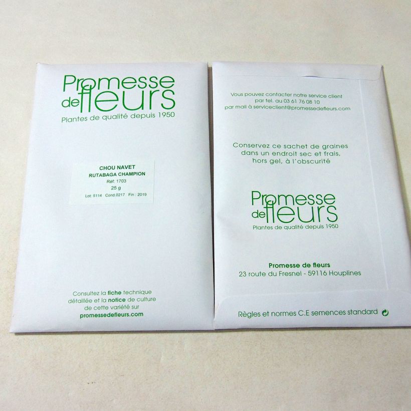Voorbeeld van een exemplaar van Koolraap Champion het zakje met 7500 zaden (25g) zoals geleverd