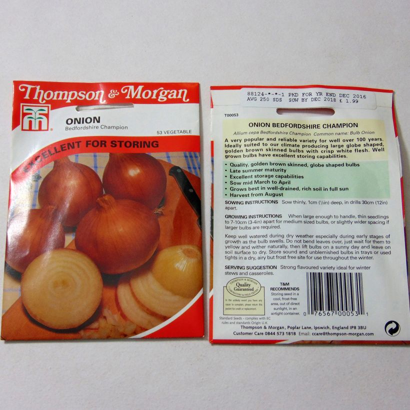 Voorbeeld van een exemplaar van Ui Bedfordshire Champion het zakje met 250 zaden zoals geleverd