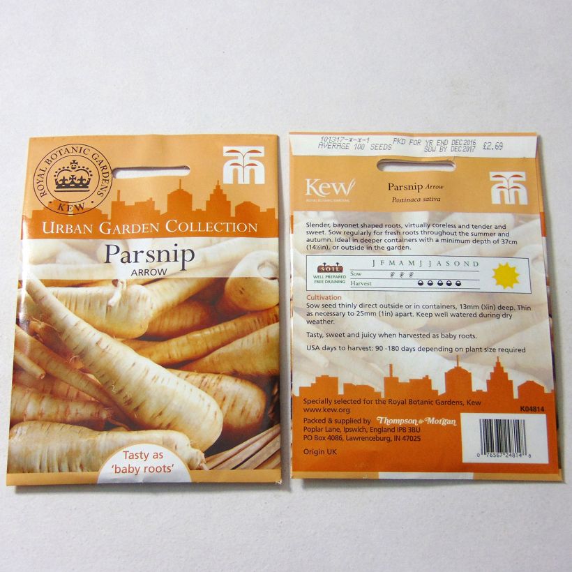 Voorbeeld van een exemplaar van Pastinaak Arrow het zakje met 100 zaden zoals geleverd