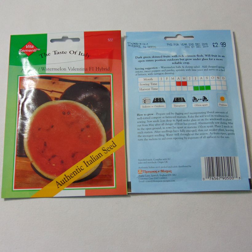 Voorbeeld van een exemplaar van Watermeloen Valentina, La Dolcissima F1 het zakje met 10 zaden zoals geleverd