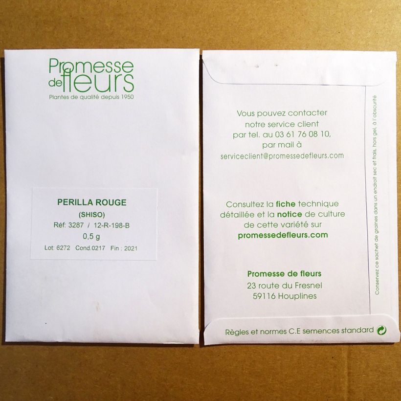 Voorbeeld van een exemplaar van Rode Shiso het zakje met 350 zaden (0,5g) zoals geleverd