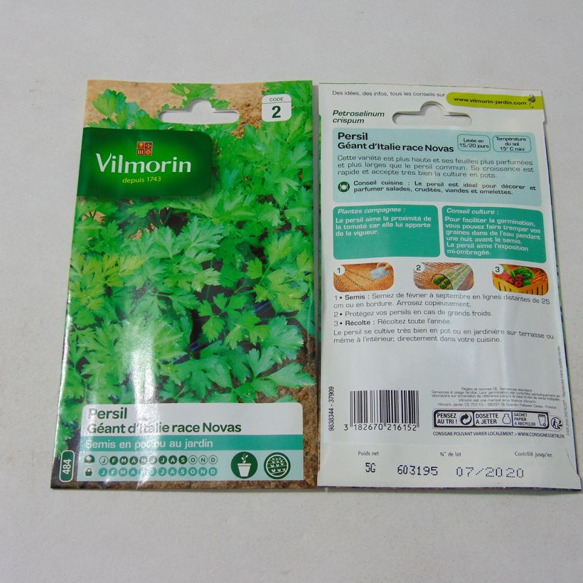 Voorbeeld van een exemplaar van Bladpeterselie Reuzen van Italië ras Novas - Vilmorin het zakje met 3000 zaden (5g) zoals geleverd