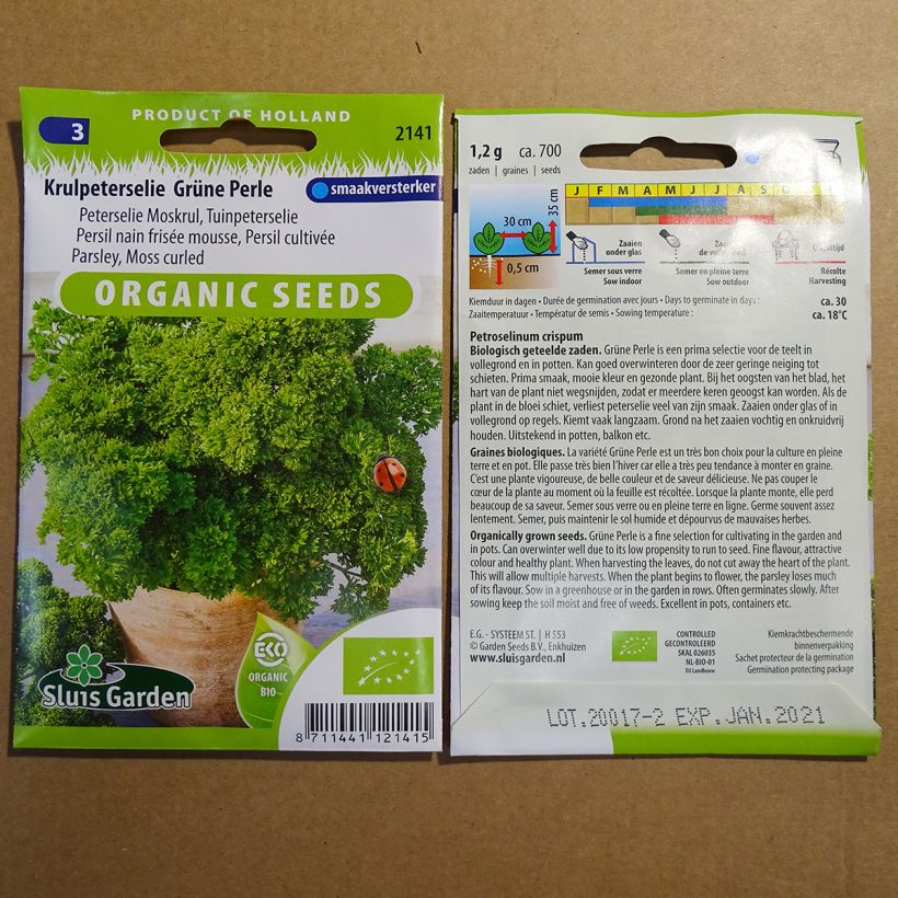 Voorbeeld van een exemplaar van Krulpeterselie Grüne Perle BIO het zakje met 1200 zaden (2g) zoals geleverd