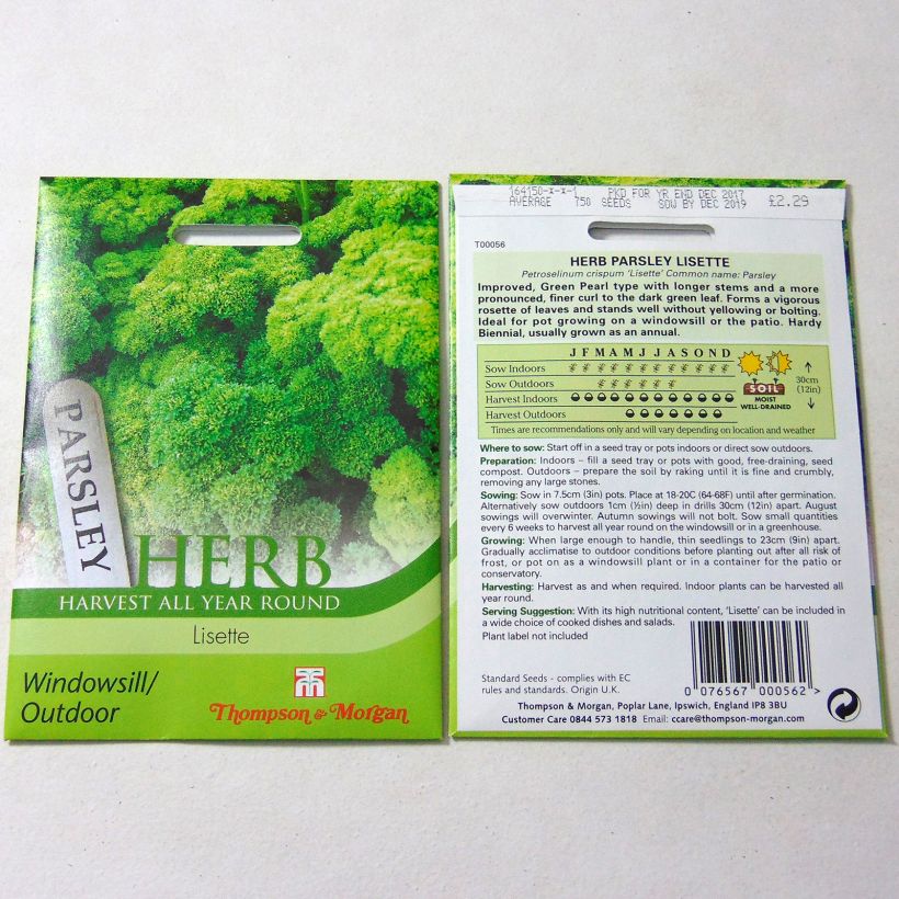 Voorbeeld van een exemplaar van Krulpeterselie Lisette het zakje met 750 zaden zoals geleverd